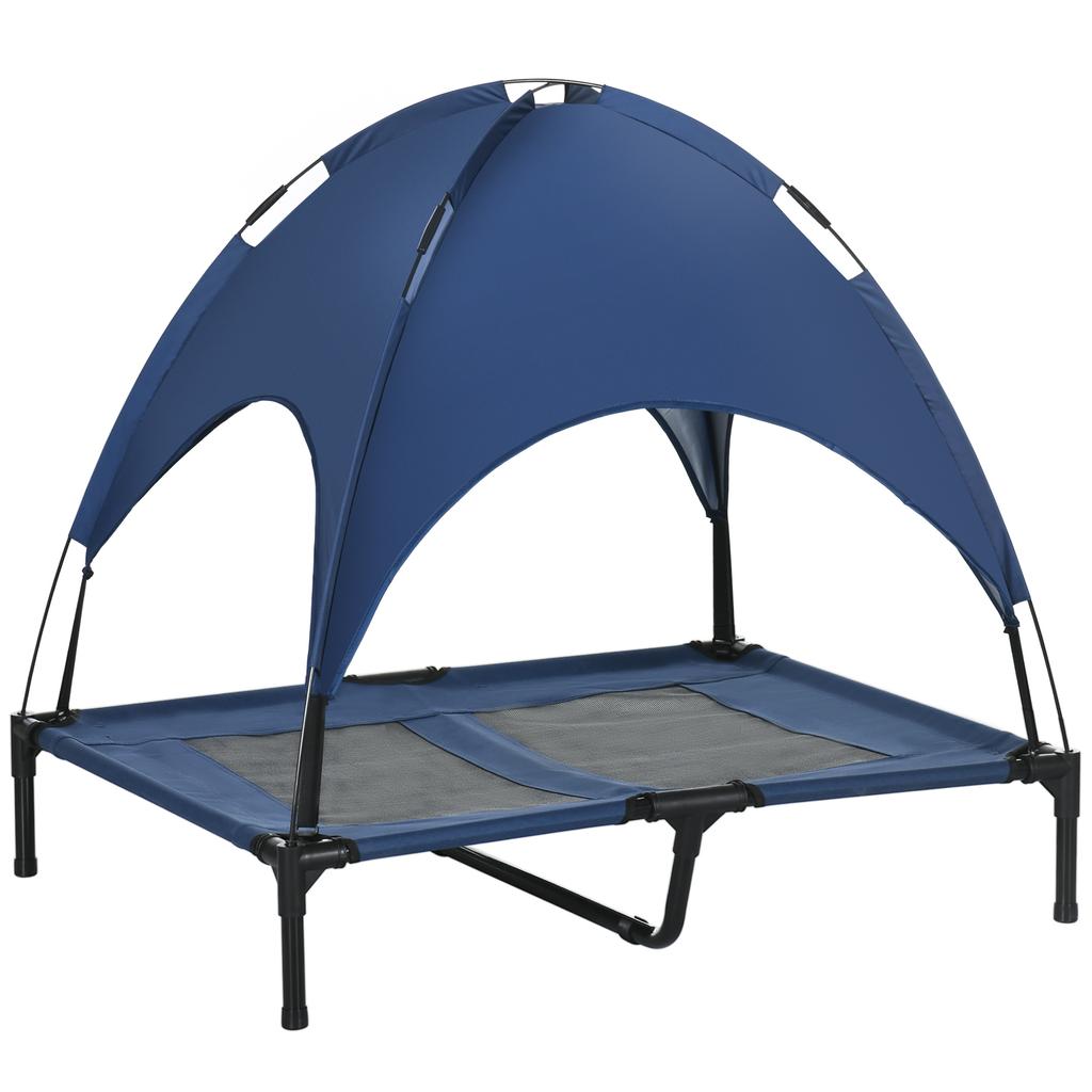 Dog Bed with Canopy, Outdoor Dog Bed, Foldable, Elevated Stand, Blue + Black