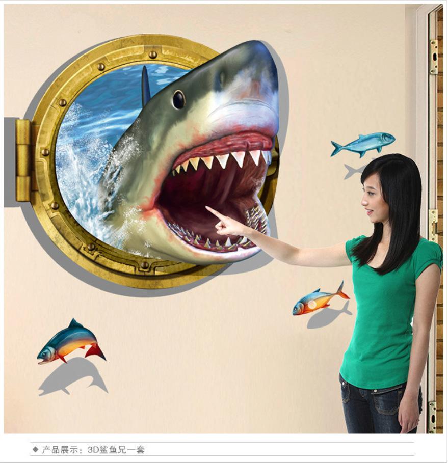 Вне сломанной стены 3D наклейки на стену с изображением морской кита и рыбы для детской комнаты, съемные наклейки из ПВХ «сделай сам», обои, наклейки для украшения дома