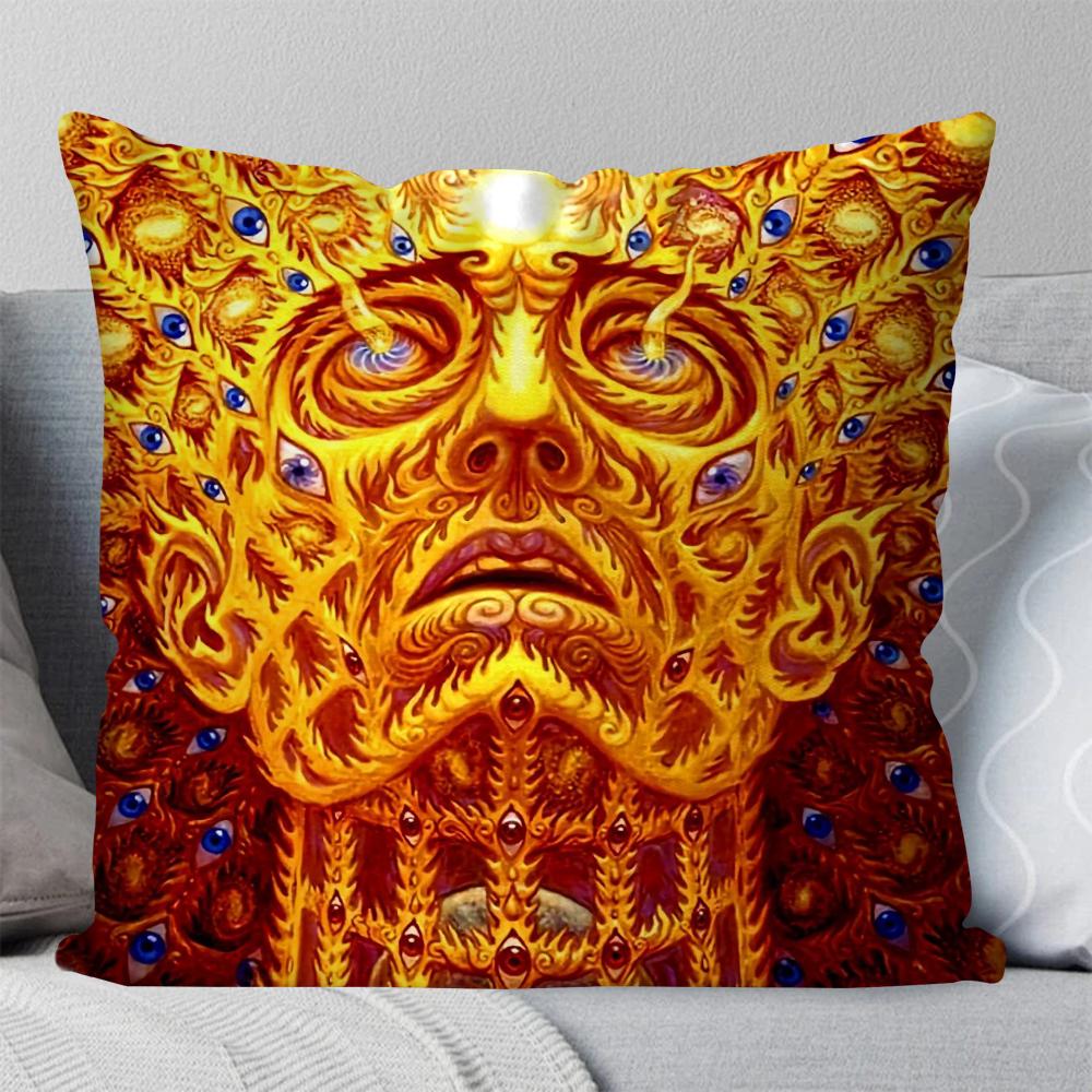 A- Alex Gray Trippy Psychedelic Pillow Case Square Pillow Bedroom Sofa Leisure Comfort Cushion Living Room Home Decoration 40X40