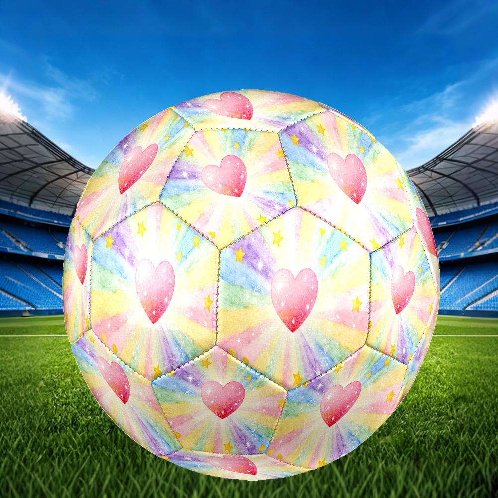 1pc Rainbow Heart Sparkle Theme Soccer Ball Football, Size 5, Lightweight PVC, Outdoor Training Soccer Ball,Gift j61432