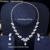 CMM Cubic Zirconia Paved Leaf Flower Drop Artificial Pearl Party Necklace Earrings Jewelry Sets for Women