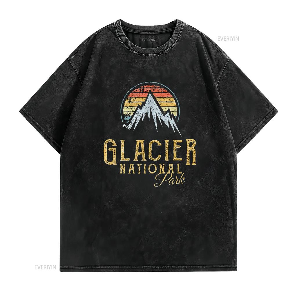 Womens Vintage Glacier National Park Summit T Shirt vintage Washed fashion homme Versatile Stylish Top For Everyday Wear