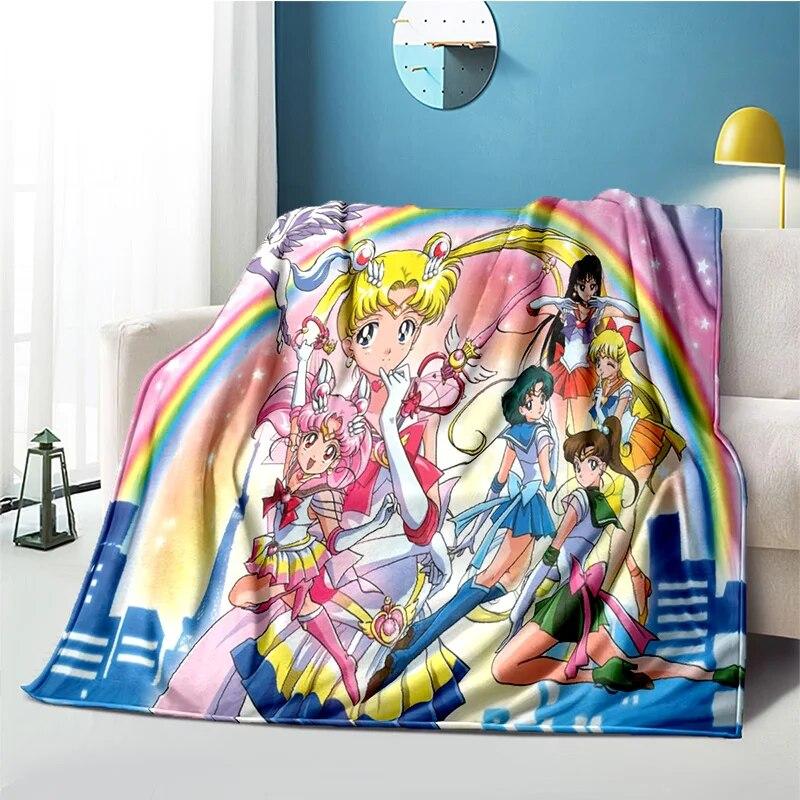 Cute Japanese Cartoon Plush S-Sailor Moons Blanket Light Four Seasons Family Light Sheet Sofa Cover Travel Warm Blanket