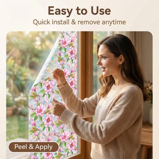 Цветочная витражная пленка для окон Лотос Ипомея Цветочная статическая наклейка на окно Снимаемая Декоративная Статическая наклейка Блокирующая УФ-излучение Наклейки для приватности для гостиной