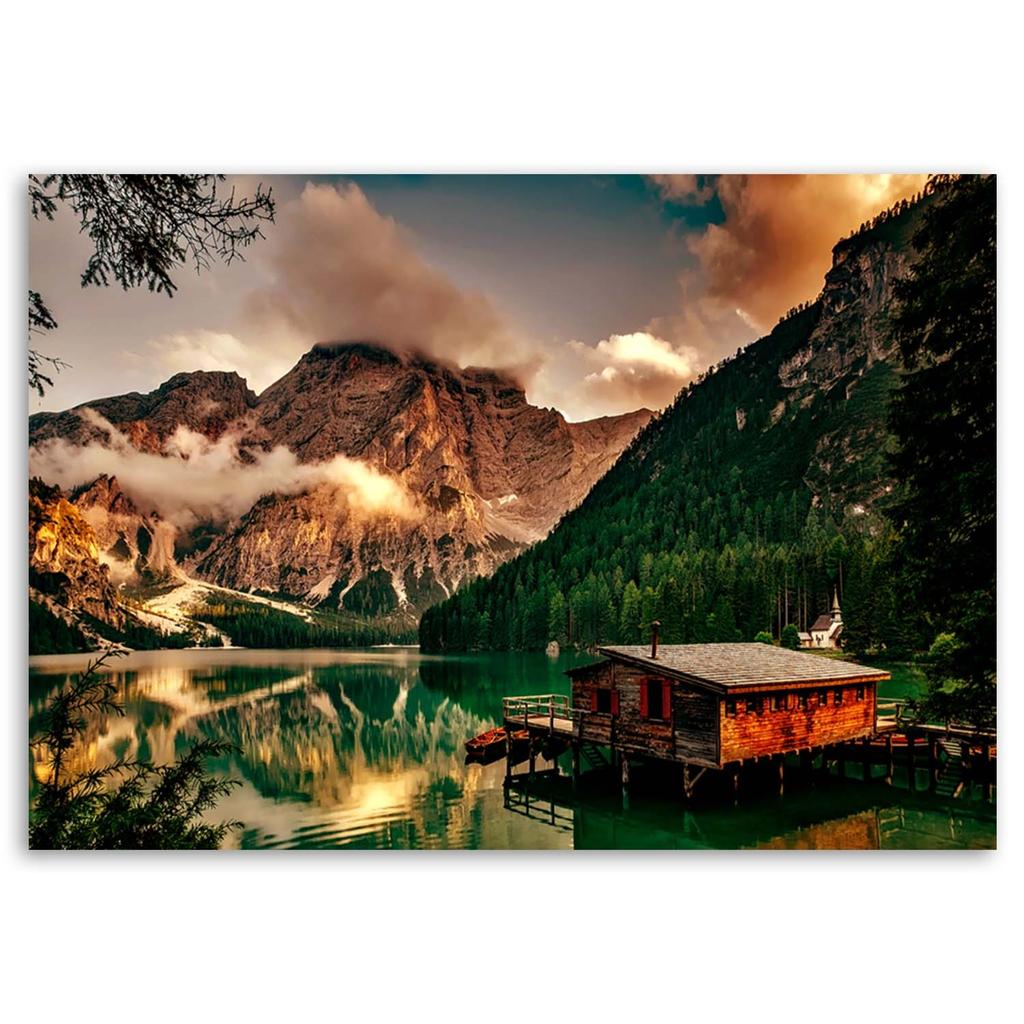 Canvas Print Italy House At a Mountain Lake