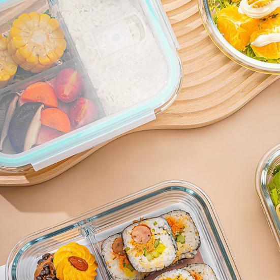 Стеклянный ланч-бокс Bento Box Разделенные контейнеры для приготовления пищи с крышками Штабелируемые многоразовые контейнеры для хранения продуктов