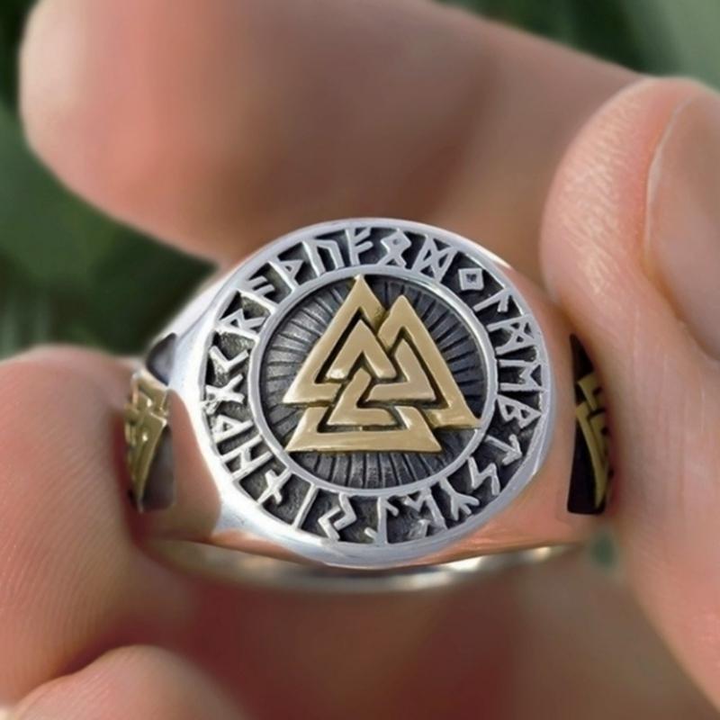 Мода Панк Мужские Золотой и Серебряный Цвет Викинг Нержавеющая Сталь Байкерские Кольца Викинги Треугольник Один Скандинавские Украшения Размер 7-14
