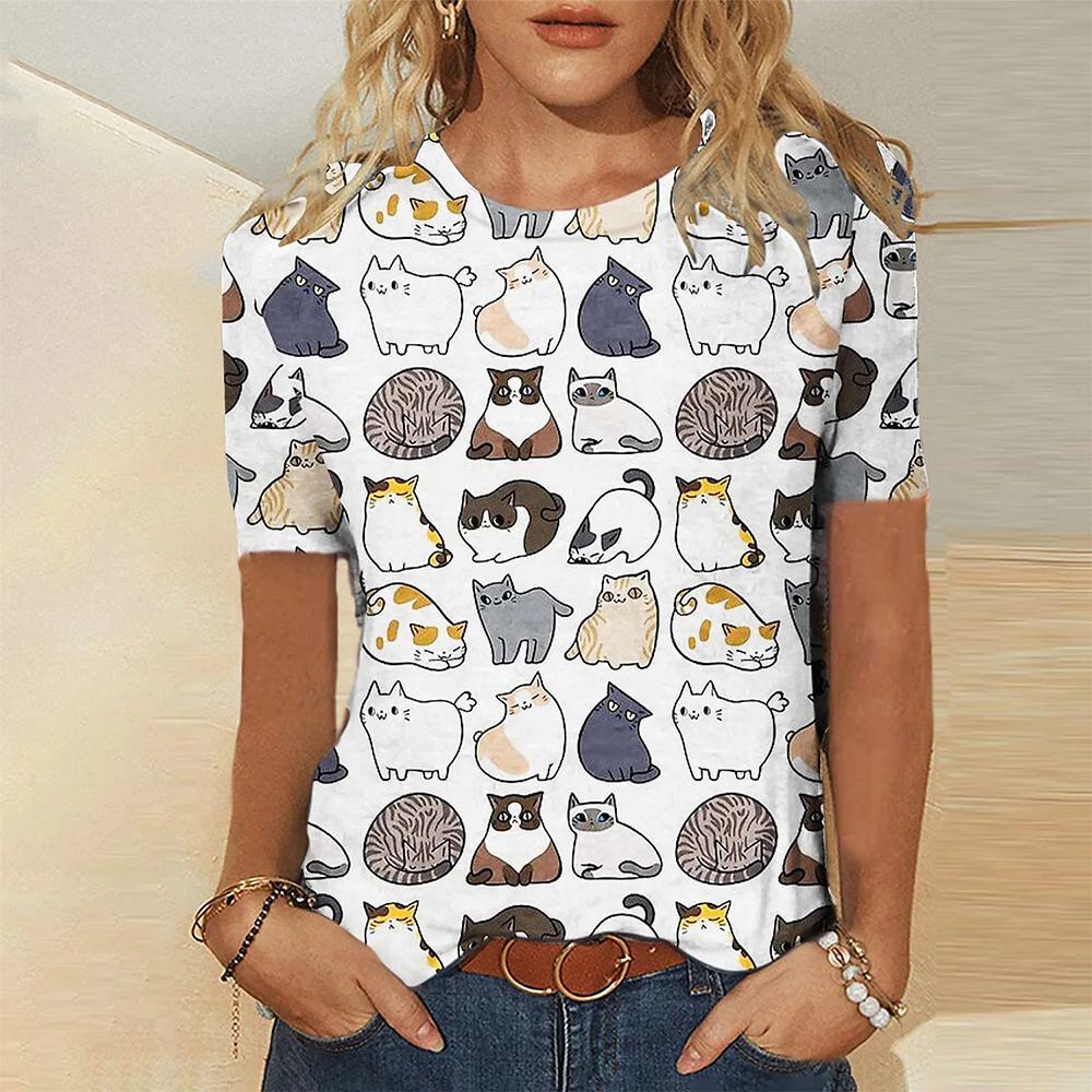 Модная женская футболка с котенком, 3d-печать, уличная съемка, тренд Y2k, летняя женская футболка с короткими рукавами в стиле Харадзюку, ультратонкая Lo