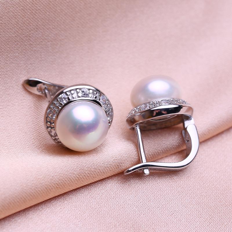 seniko 8-9mm Natural Freshwater Pearl Earrings Fashion Cubic Zirconia Clip Earrings For Women Girl Gift