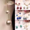 Earrings U-Shaped Double Sided Faux Pearl Gold Plated Ear Dangle Jewelry