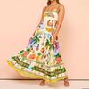 Women's Summer Halter Graffiti Printed Sleeveless Big Hem Cotton Dresses