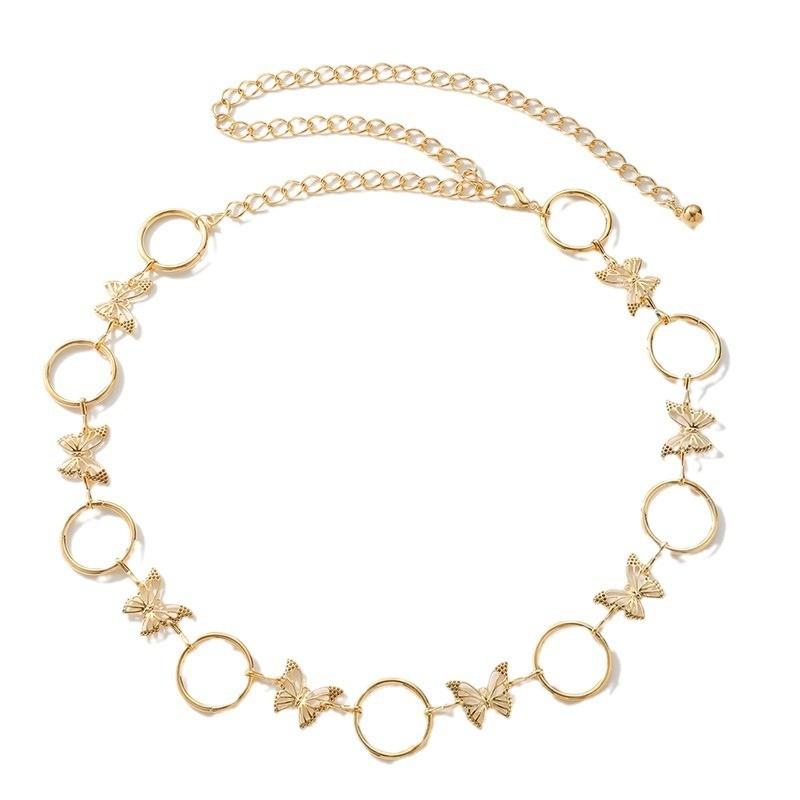 Water Diamond Butterfly Metal Waist Chain For Women With Adjustable Clasp