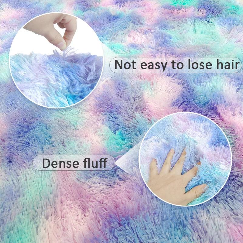 Fluffy Runner Rugs for Bedroom Living Room Soft Shag Rug Tie-Dye Gradient Silk Wool Carpet Soft Plush Area Carpet