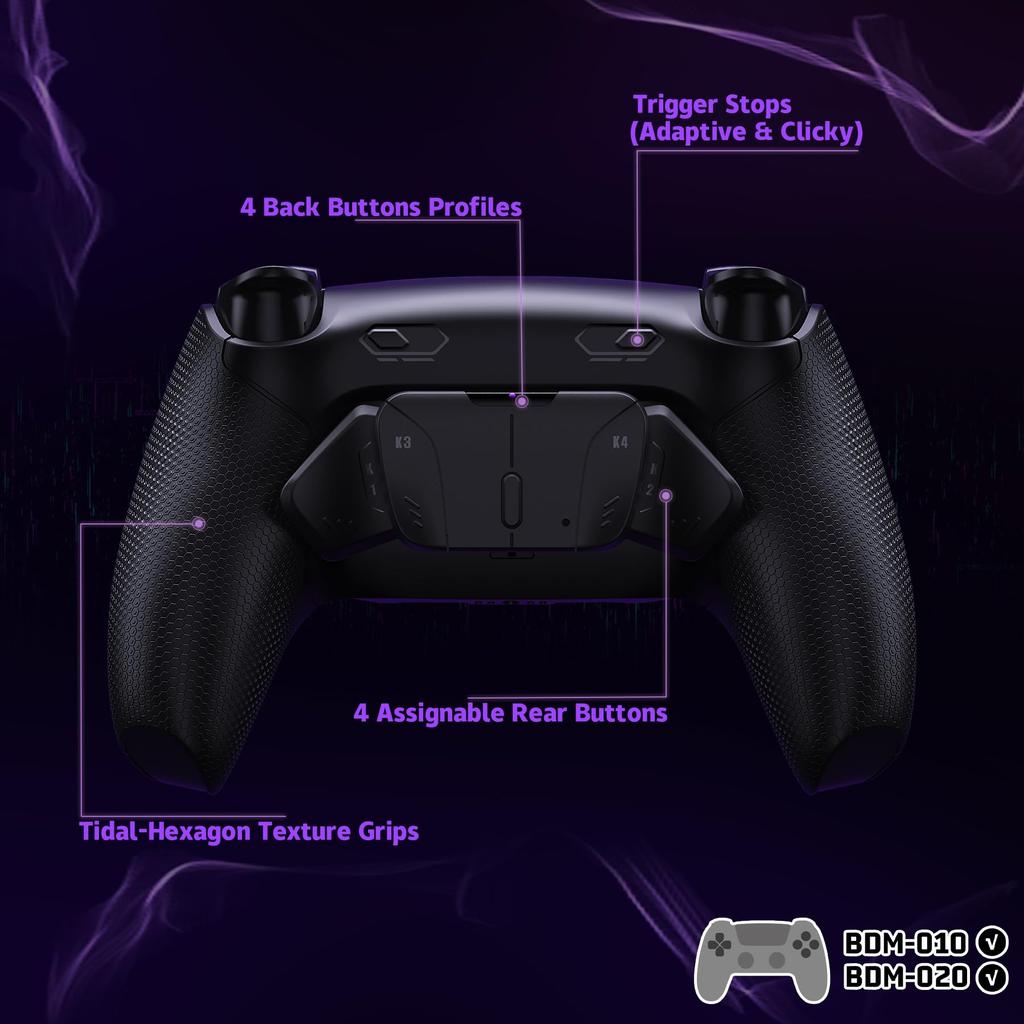 eXtremeRate RISE4 Plus MAX Back Paddle Kit Compatible with PS5 Controller with Clicky Trigger Stop Rubber Remappable Back Button Kit for Compatible