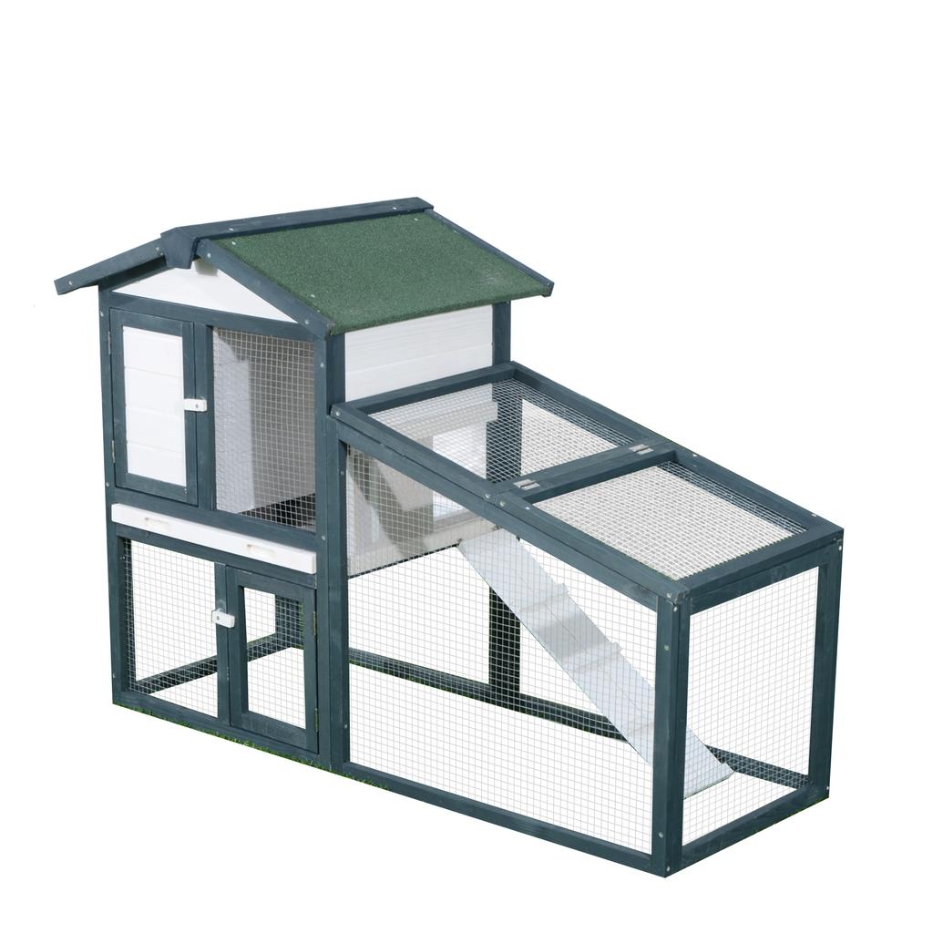 Wooden Rabbit and Small Pet Cage 2 Levels Fir Wood Double Door 140x65x100 cm Green and White