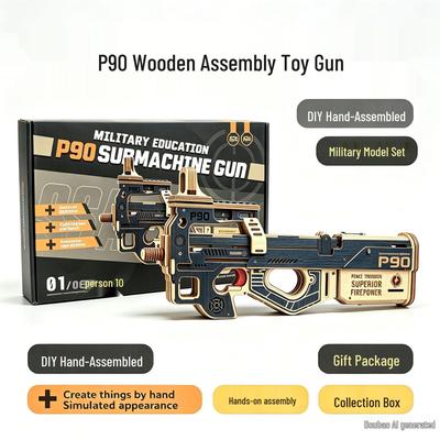 P90 Деревянная модель игрушечного пистолета из резинок - Образовательная научная головоломка для мальчиков