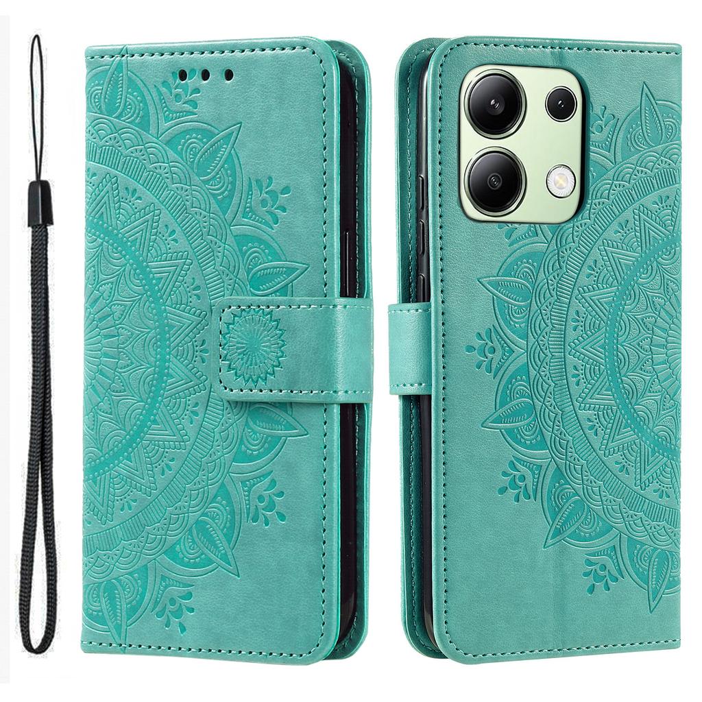 For Xiaomi Redmi Note 13 4G PU Leather Phone Case Imprinted Mandala Flower Stand Wallet Cover