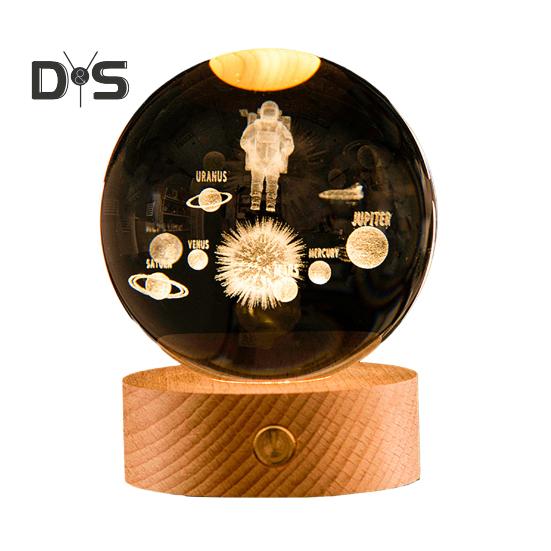 3D прозрачный шарообразный светильник, искусственный хрустальный шар, ночник с деревянной основой, работающий от USB, для декора спальни, гостиной