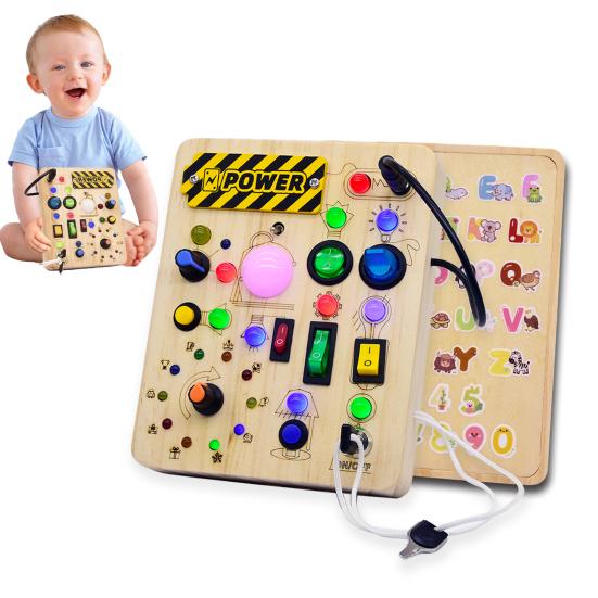 Светодиодный выключатель света, игровая доска для малышей, выключатель света, управление, деревянная доска, мелкая моторика, образовательная обучающая деятельность, игровая доска, игрушка