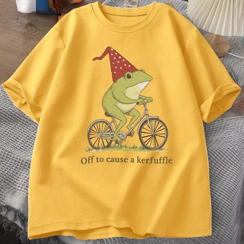 Off To Cause A Kerfuffle Frog TShirt Funny Weirdcore Sayings Unique Tshirt Adults Joker Unisex Graphic Tee Unisex Summer Tops Y2K