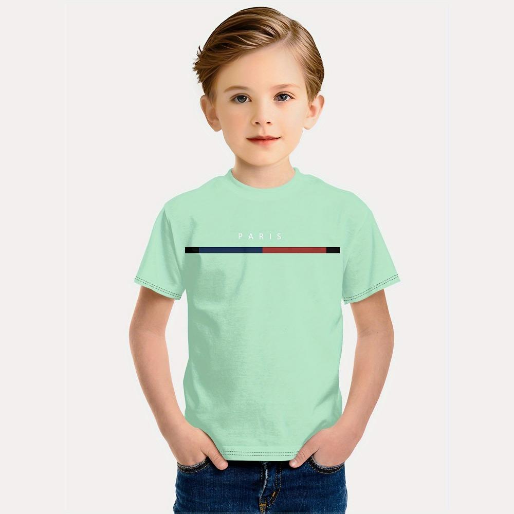 Kids Boys Clothes Simple Paris Letter Print Short Sleeve T Shirt Children Boys Casual Comfortable Tees Children Top