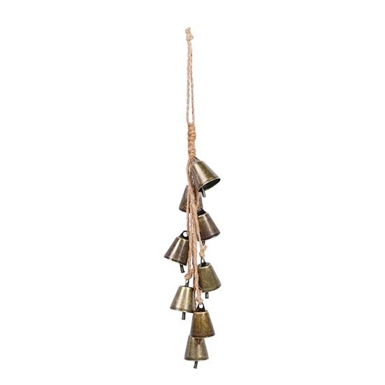 Christmas Bell Pendant Rustic Metal Hanging Decorative Bell with Jute Rope Vintage Wind Chimes Wall Hanging for Home Decor