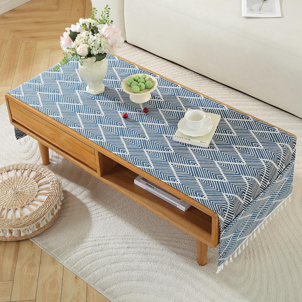 Rectangle Tablecloth Coffee Table Mat Table Mat Fabric Embroidery Jacquard Tassel Household Dust Cover