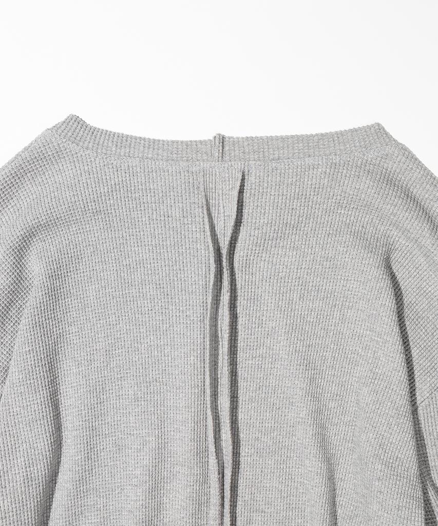 MASSNOUN Waffle Cut Divide Boat Neck Long Sleeve Mssls002-Gy