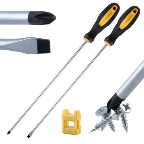 LEONTOOL Long Screwdriver Set, Optical Axis Adjustment, Magnetic Screwdriver with Demagnetizer/Magnetizer Tool, 12" Long Phillips and Flathead Screwdr