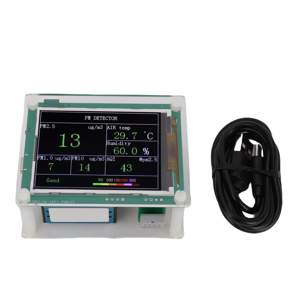 Air Quality Sensor PM1.0 PM10.0 PM2.5 Temperature Humidity Detection Indoor Environment Tester USB Powered 2.8 Inch TFT Display
