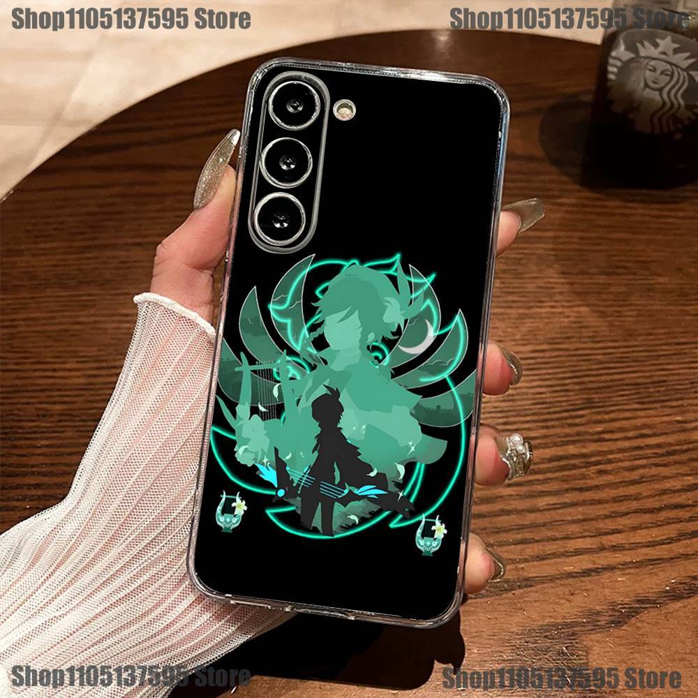 G-Genshin Impact Venti Barbatos Phone Case For Samsung S30,23,21,22,20, FE lite,S10,9,8,7 PIus Note20ultra Soft Transparent
