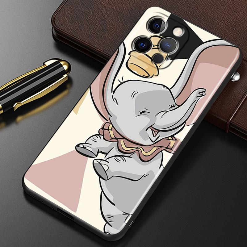Cute Dumbo Cartoon For iPhone 15 14 13 12 11 XS XR X 8 7 SE Pro Max Plus Mini Black Cover Phone Case