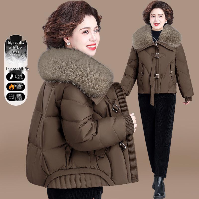 Стильная зимняя куртка с большим меховым воротником для молодых мам и пожилых женщин - 2025 хлопковый стеганый верхний одежда