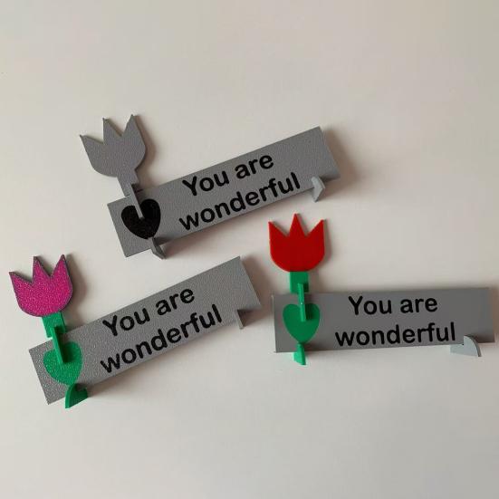 Yousheng 3D Printed Flower Ornament You Are Wonderful Assembly Tulip Table Sign with Base Home Office Desktop Decoration Ornament
