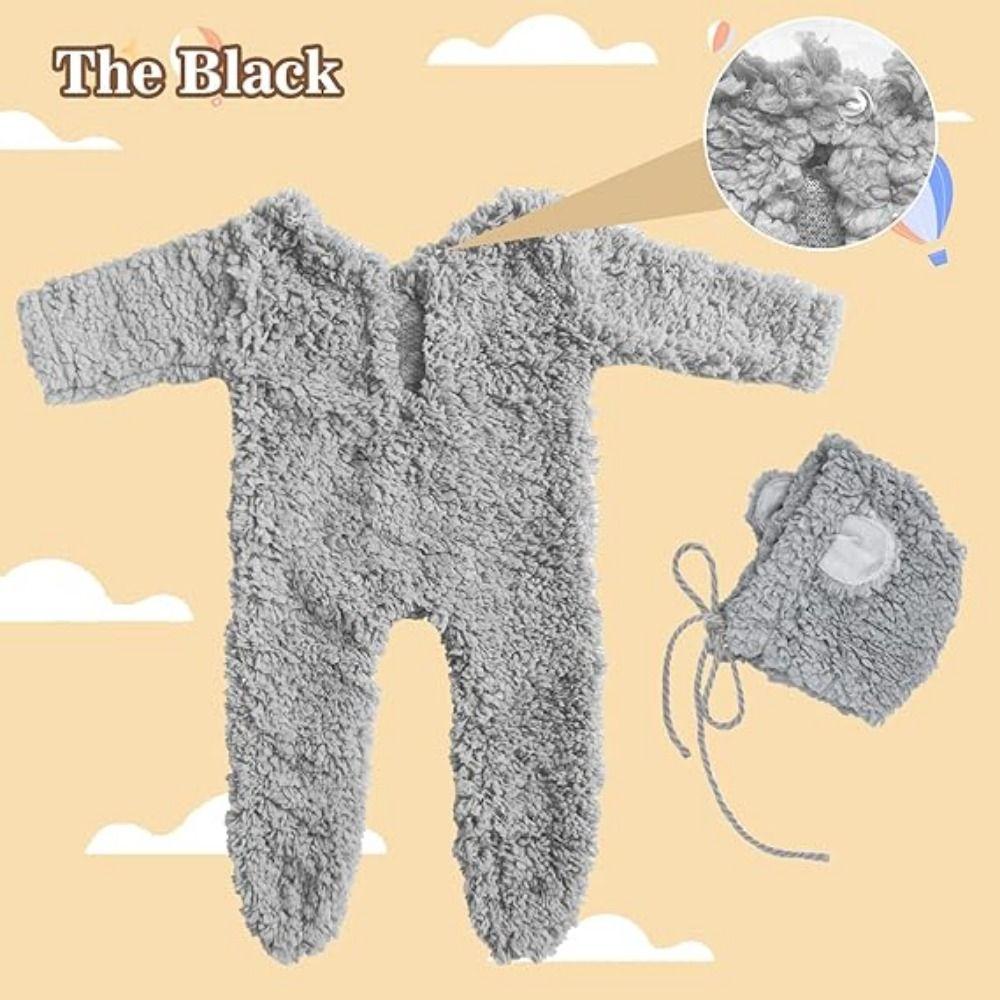 Soft Knit Newborn Photography Props Creative Newborn Bear Bonnet and Pajama Set Newborn Photoshoot