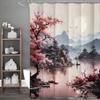 Japanese Cherry Blossom Asian Anime Chinese Style Mountains and Lakes Scenery Shower Curtain, Bathroom Decorative Shower Curtain