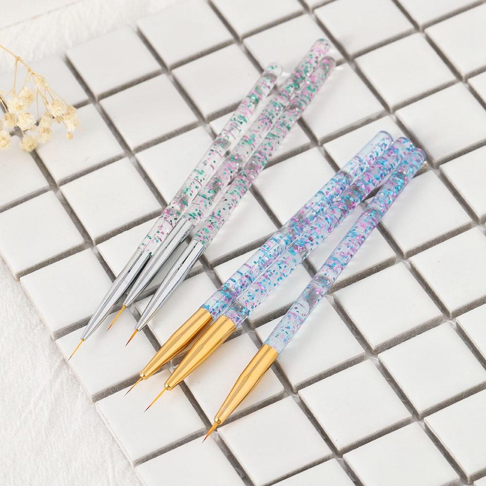 3 шт./компл. акриловая французская полоска для дизайна ногтей, набор кистей для подводки, 3D советы, маникюр, ультратонкая ручка для рисования линий, УФ-гелевые кисти, инструменты для рисования