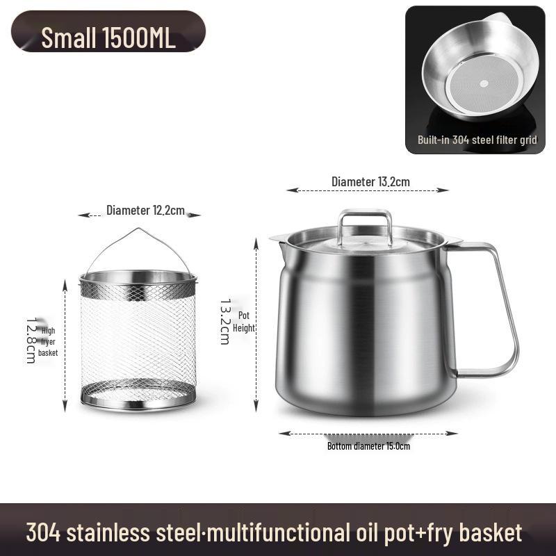 304 Stainless Steel Oil Filter Pot with Screen - Large Capacity Oil Storage and Residue Filtering Bottle