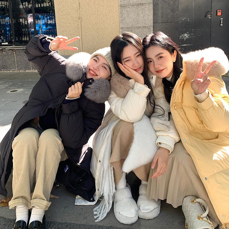 Длинное хлопковое пальто с капюшоном и длиной выше колена для женщин, зимнее пальто с большим меховым воротником, толстое хлопковое пальто, трендовые парки, куртки