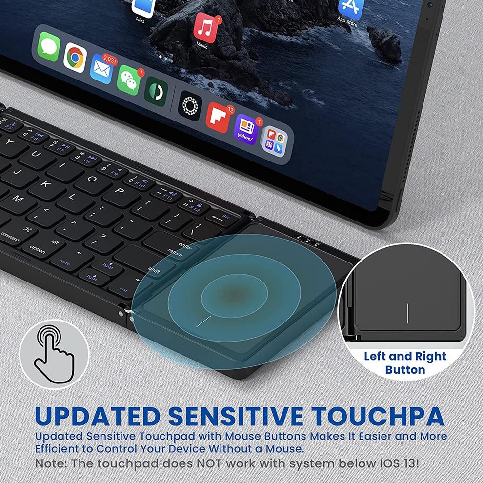 Multi Device Rechargeable Wireless Keyboard with Trackpad Foldable Bluetooth Keyboard with Touchpad for iPad Tablet