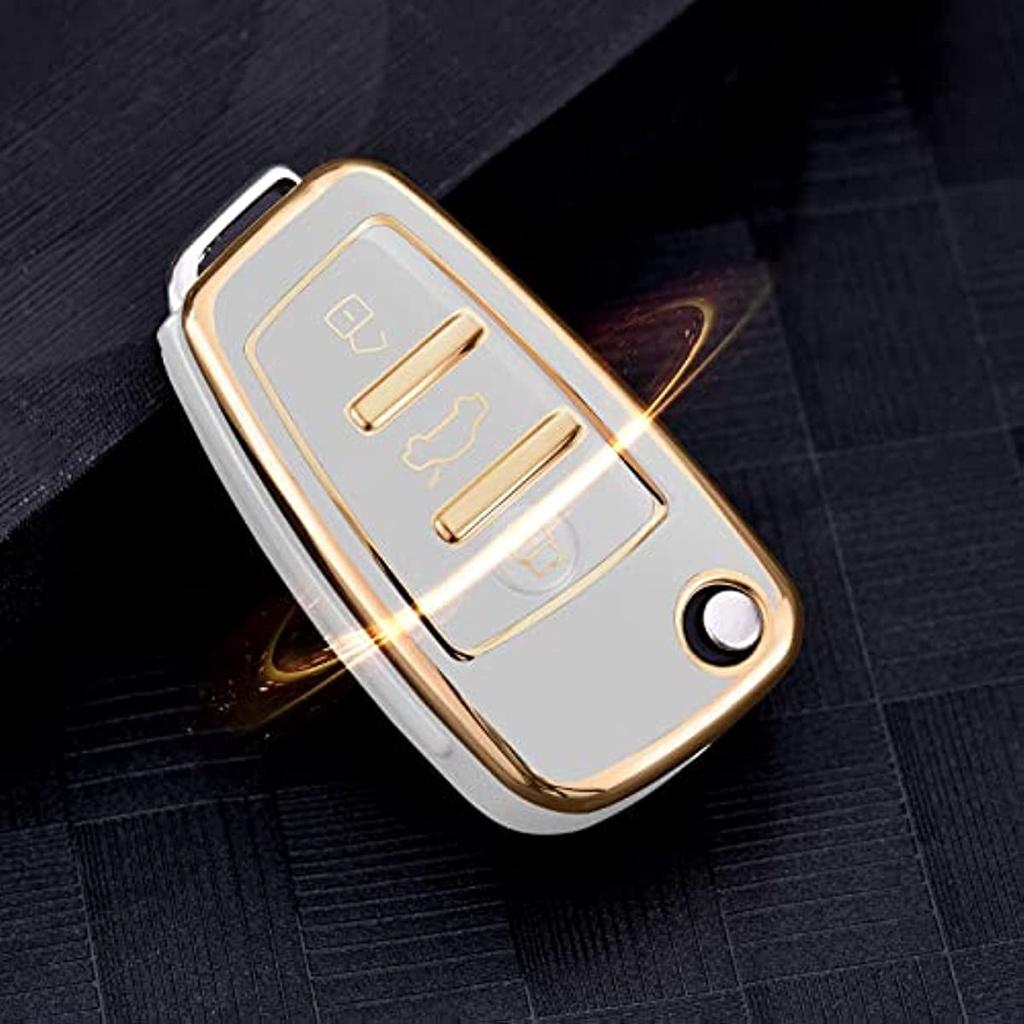 Чехол для ключей подходит для автомобильного ключа для A1 A3 A4 A6 Q3 Q5 Q7 S3 R8 Tt, силиконовый защитный чехол из ТПУ (Золотой Край Белый)