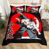 Japanese Samurai Bedding Set, Japan Sunset Landscape Building Silhouette Duvet Cover For Men Teens, Black Red