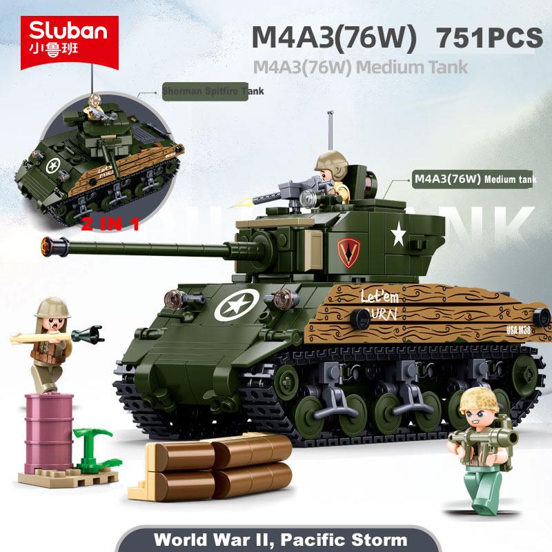Sluban Вторая мировая война 2 Военный США Абрамс M1A2 Боевой танк Колесница Строительные блоки Армия Классические Аксессуары Модель Подарок для детей Игрушки