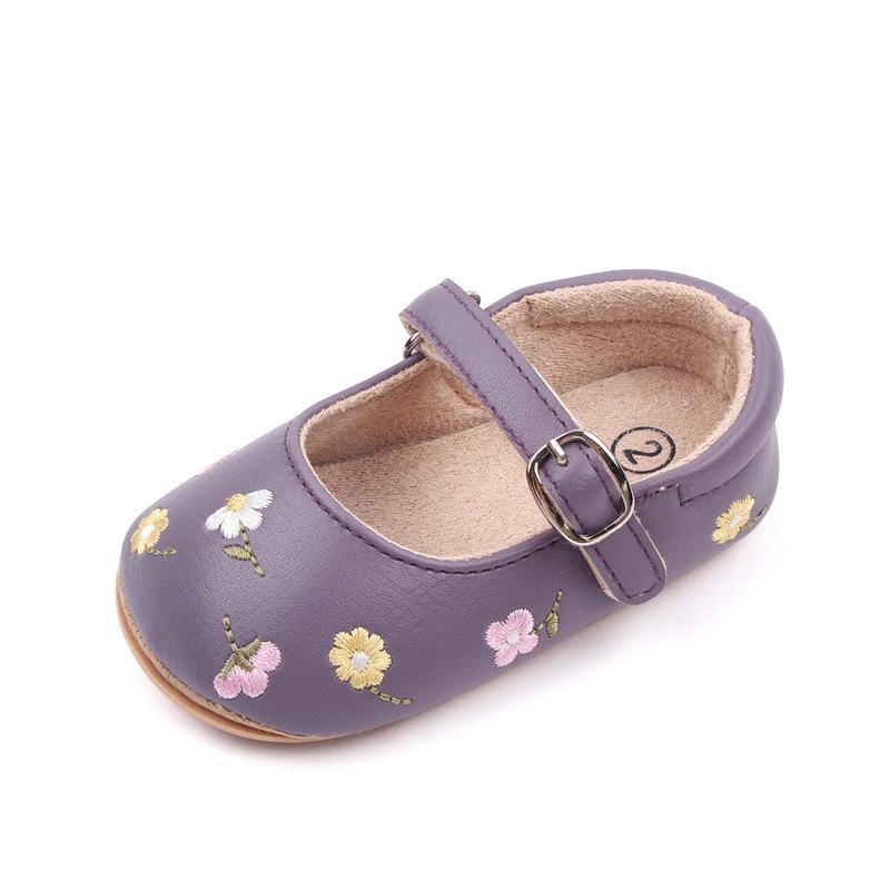 Baby Girl Princess Shoes High Quality Soft PU Embroidery Flower TPR Sole Anti-slip for Toddler Girl 0-12 Months 2023 New Fashion