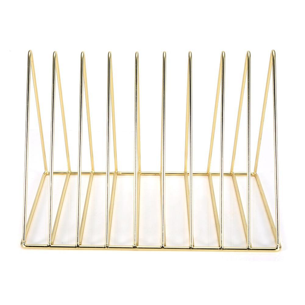 Multifunctional Iron Triangle Desktop Bookshelf Books Magazines Rack Holder Gold