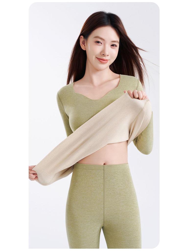 Women's 2025 Seamless Fleece-Lined Antibacterial Turtleneck & Pants Set - Warm Winter Long Johns