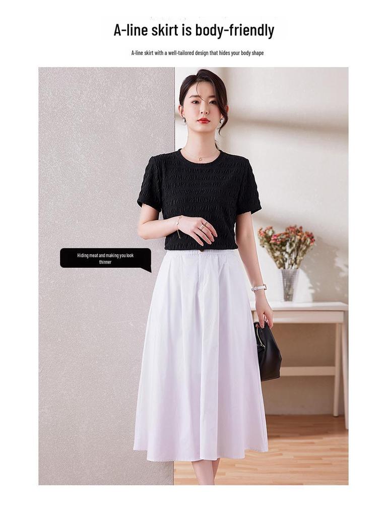 Women's Pure Cotton Floral A-Line Skirt with Elastic Waist - Stylish Summer Meat-Covering Design