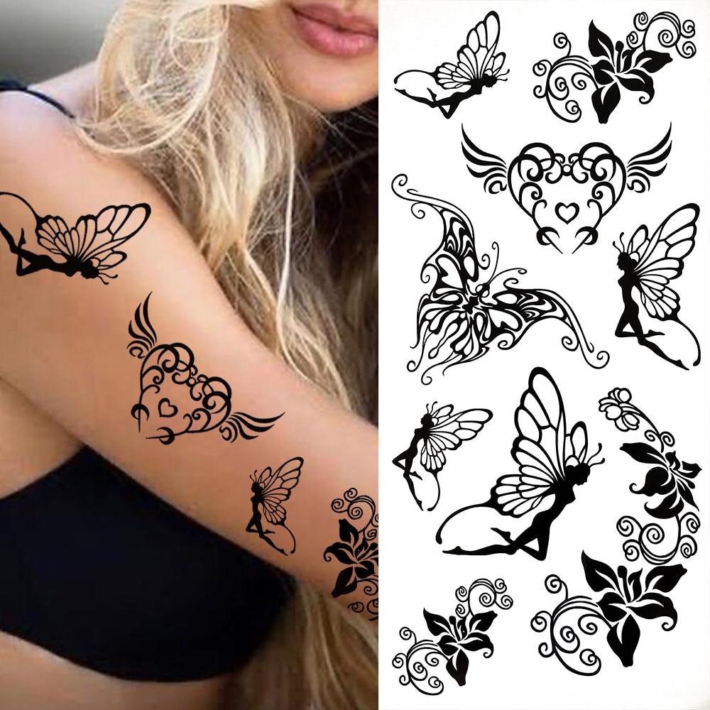 Черный Племенной Браслет из Ротанга Временные Татуировки Для Женщин Взрослых Реалистичные Татуировки Дракона Скорпиона Крест Креста Поддельные Наклейки Татуировки