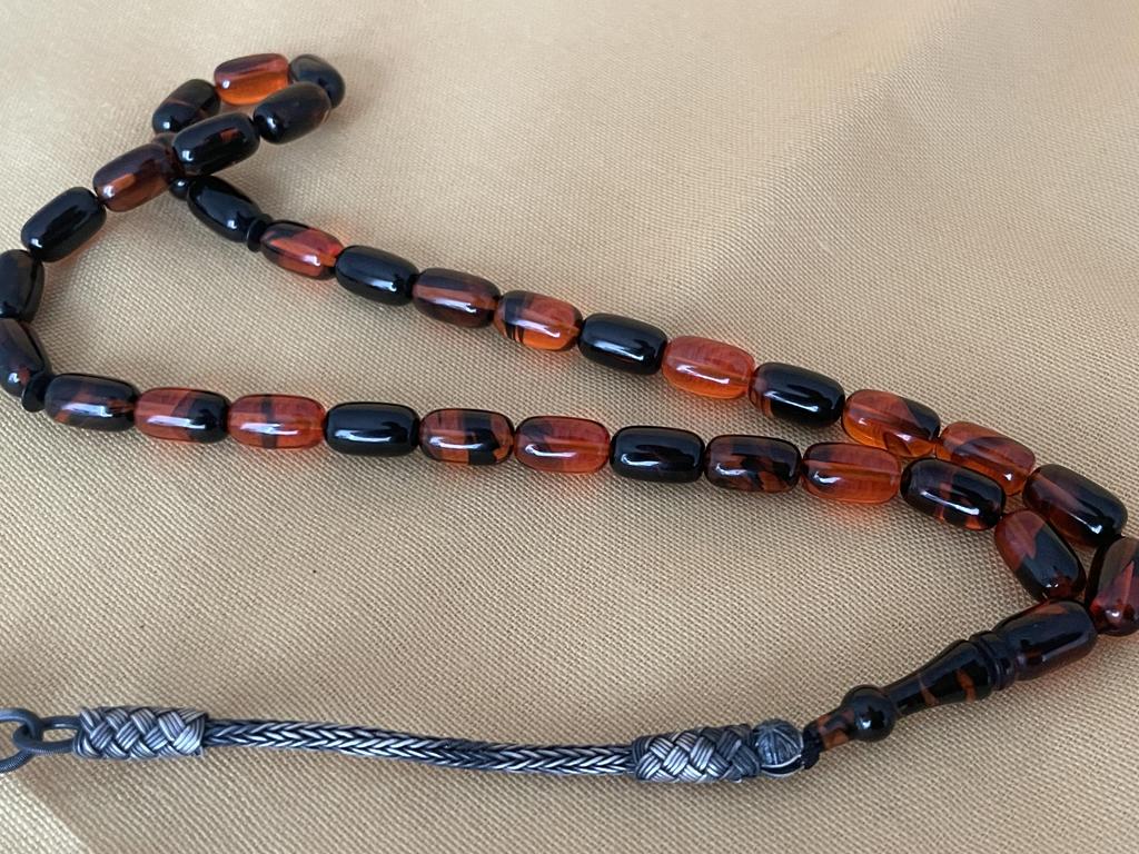 Молитвенные бусы из огненного янтаря 1000 пробы Серебряные кисточки Kazaziye Оранжевые черные четки, исламские мусульманские четки Misbaha, роскошный подарок 33 четки