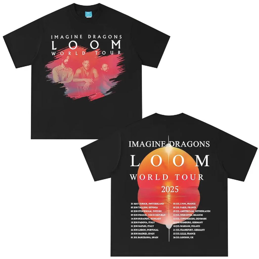 Imagine Dragons Группа Loom Мировой Тур 2025 Мерч Футболка Мужская Женская Одежда Хип-Хоп Рок Футболка Повседневная Хлопок Оверсайз Футболки